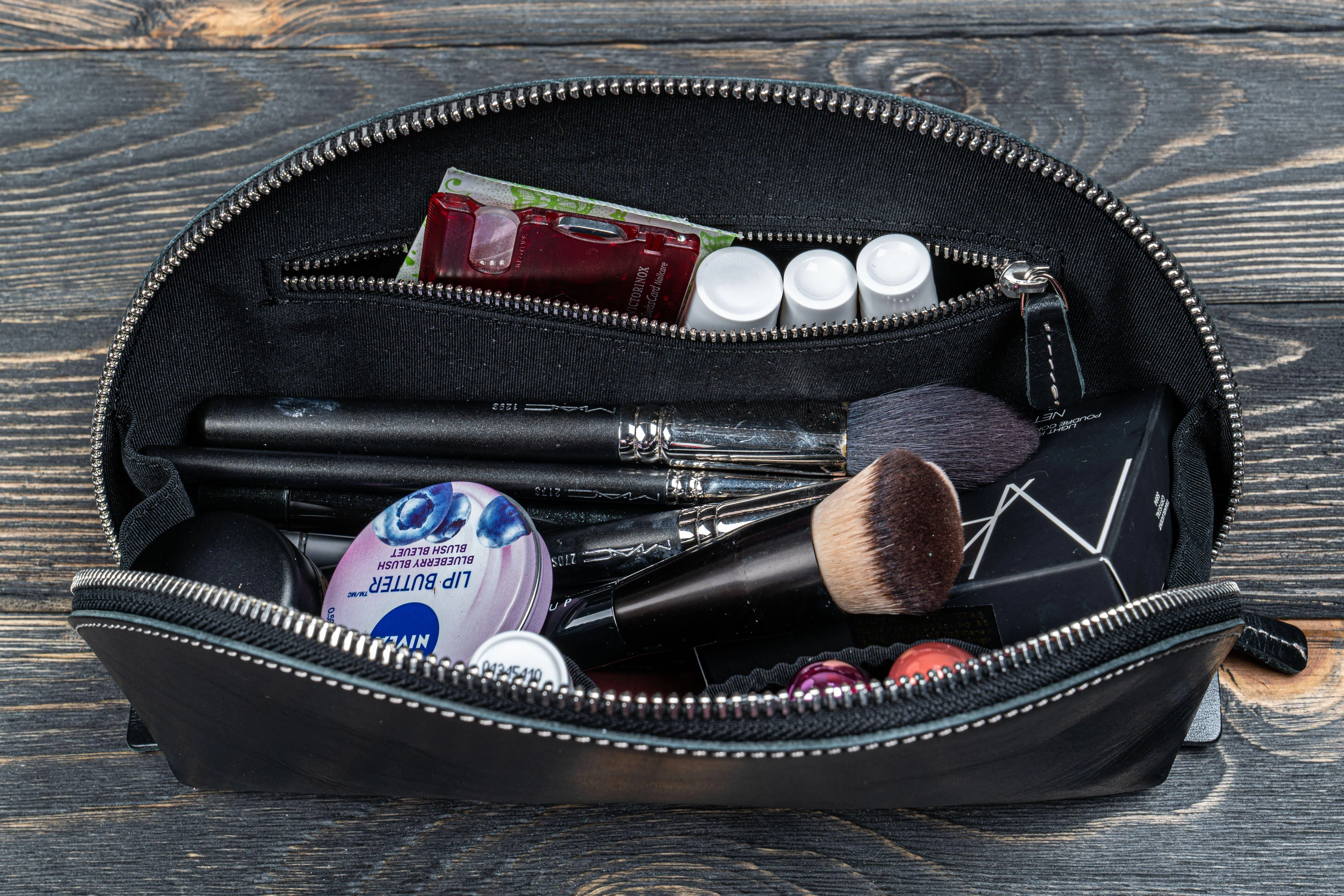 Leather Lunar Makeup / Toiletry Bag - Black