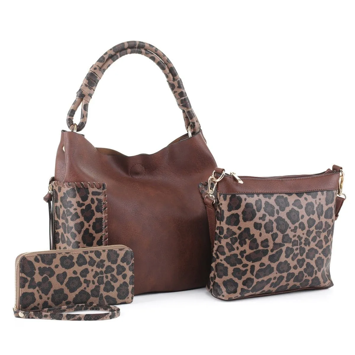 LF6196LT Cheetah Print Handle 3-in-1 Shoulder Bag/Crossbody/Wallet