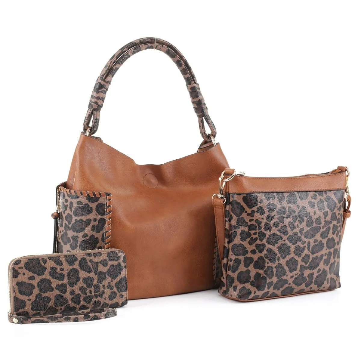 LF6196LT Cheetah Print Handle 3-in-1 Shoulder Bag/Crossbody/Wallet