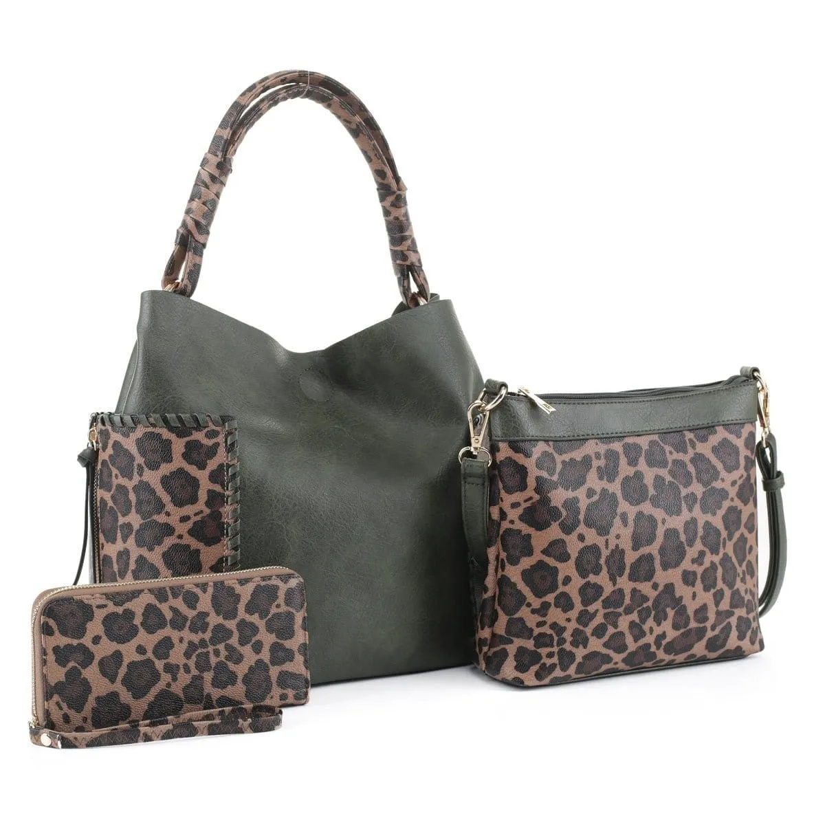 LF6196LT Cheetah Print Handle 3-in-1 Shoulder Bag/Crossbody/Wallet