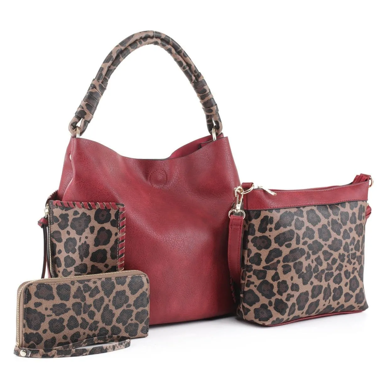 LF6196LT Cheetah Print Handle 3-in-1 Shoulder Bag/Crossbody/Wallet