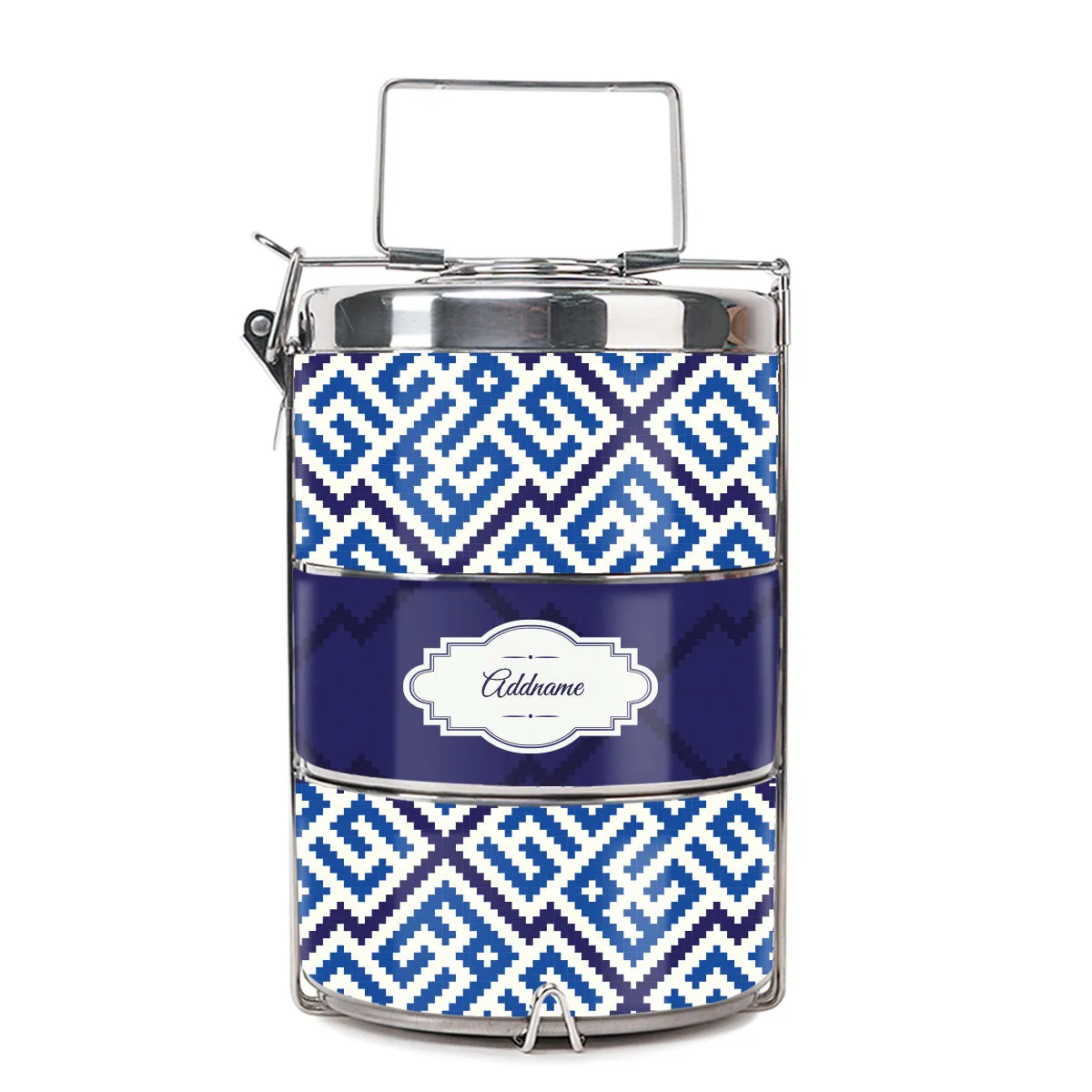 Linear Cubic Moroccan & Mosaic Series 3-Tier Premium Medium 13.5cm Tiffin Carrier [FREE Custom Add Name]