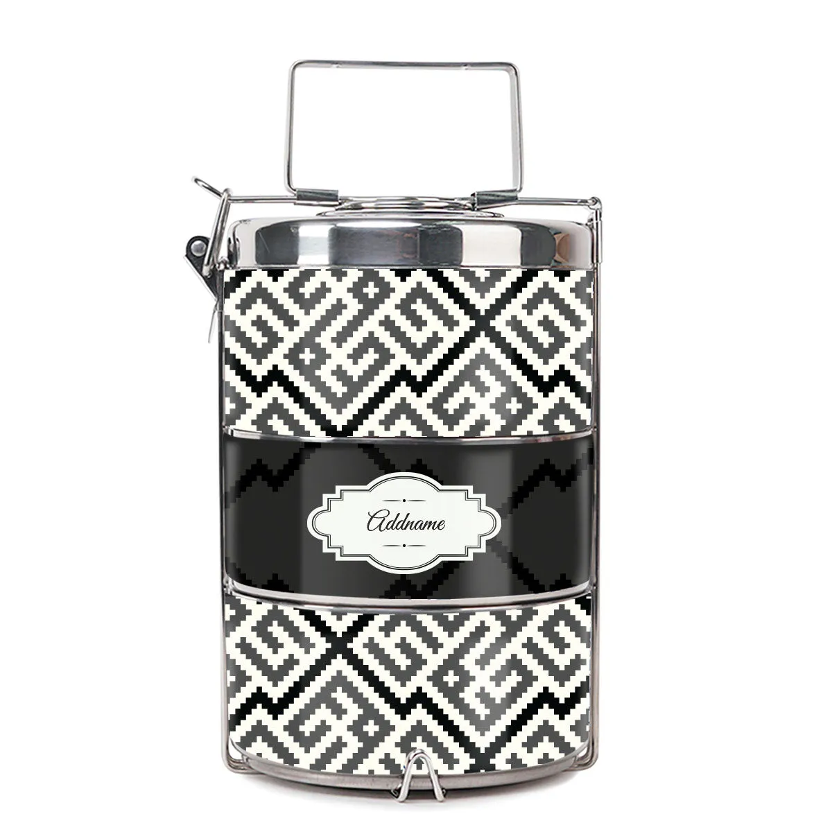 Linear Cubic Moroccan & Mosaic Series 3-Tier Premium Medium 13.5cm Tiffin Carrier [FREE Custom Add Name]