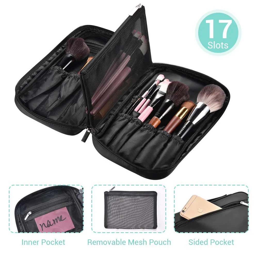 Makeup Brush Holder Travel Zip Around 17 Slots