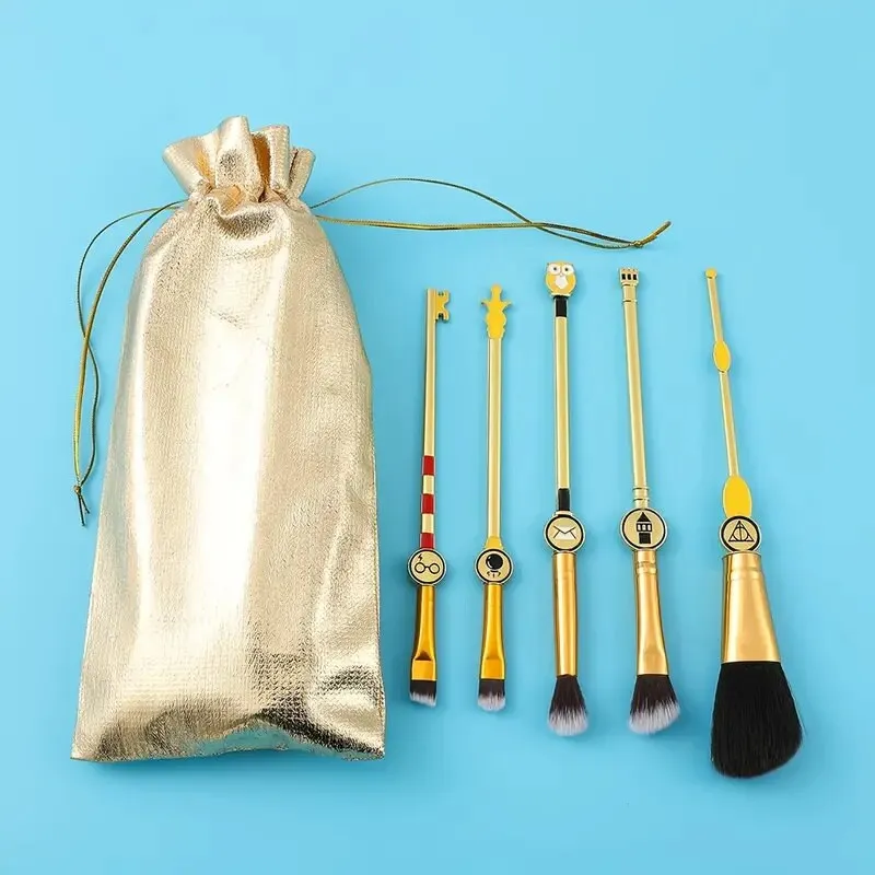 Makeup Brushes Set 5pcs Cosmetic Makeup Brush Set Professional Tool Kit Set Golden Drawstring Bag Included