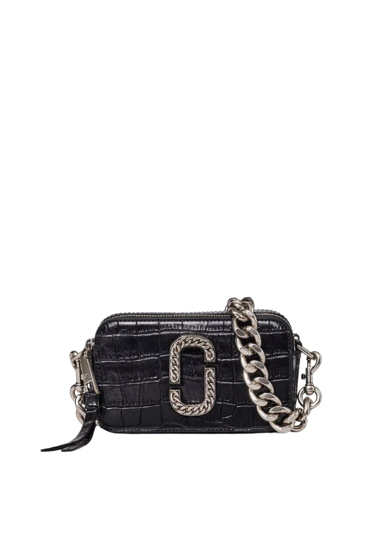 Marc Jacobs The Croc Embossed Snapshot Crossbody Bag In Black H154L01SP22