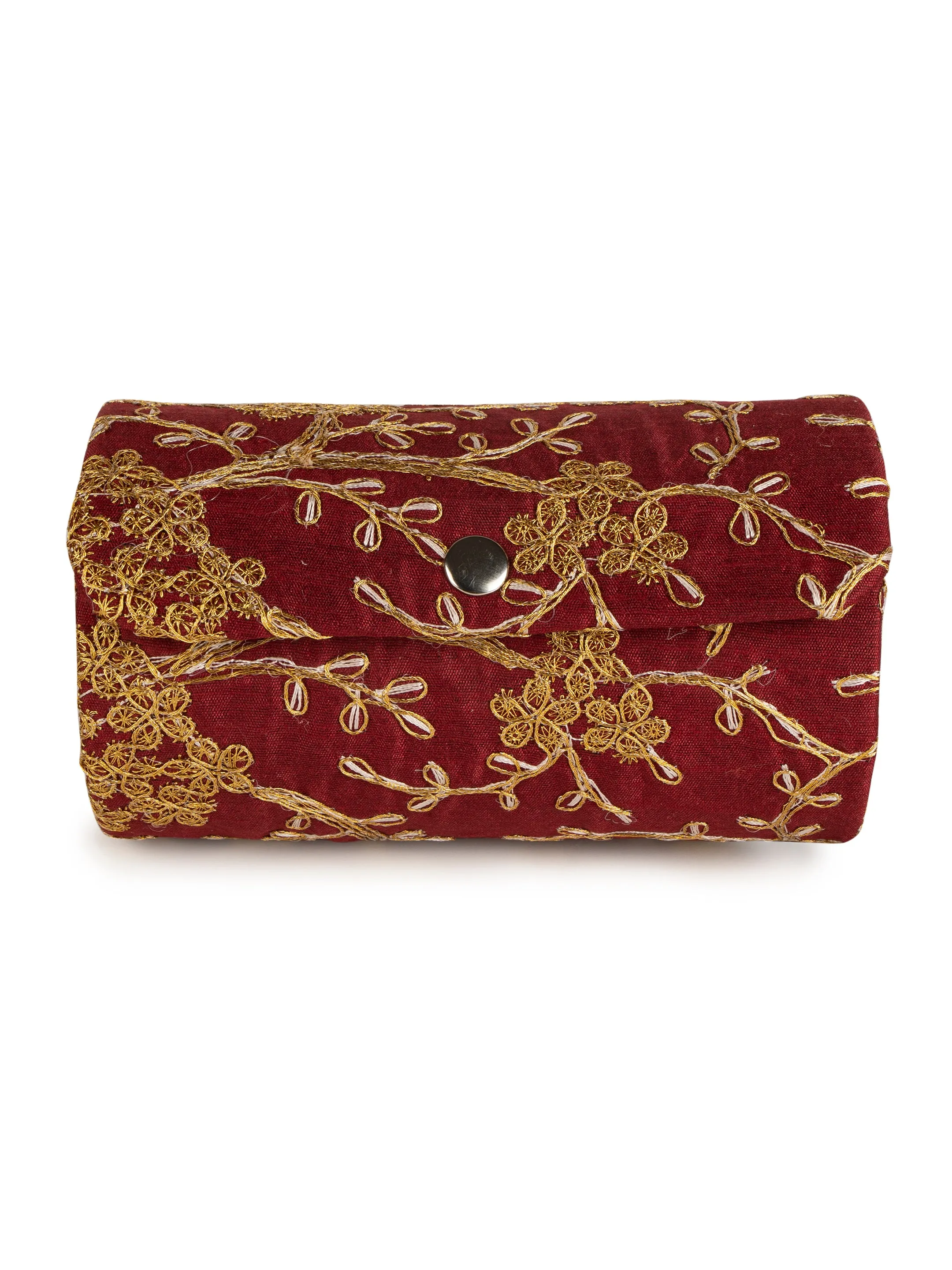Maroon golden zari embroidered bangle organizer box