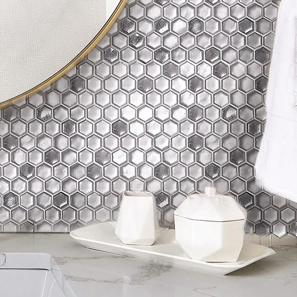 Matte Silver Hexagon Glass Mosaic Tile