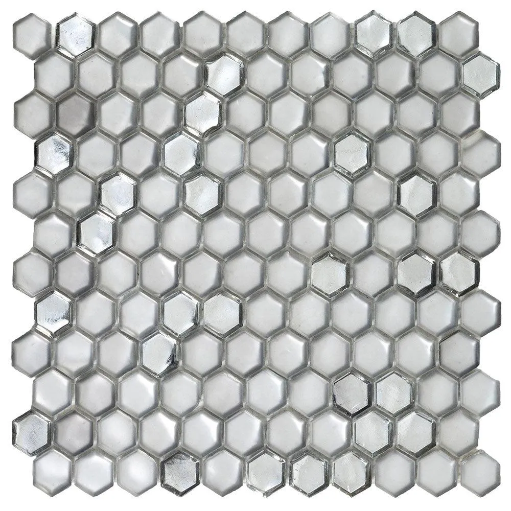 Matte Silver Hexagon Glass Mosaic Tile