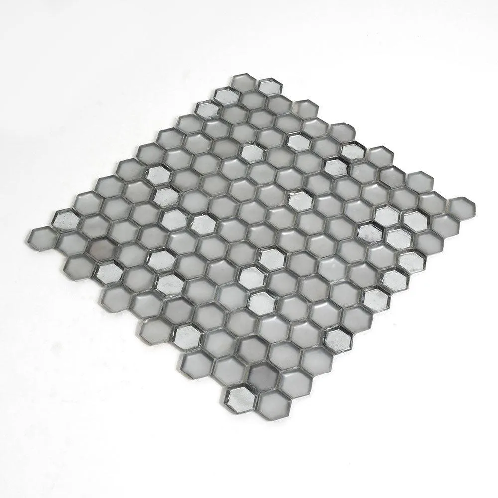 Matte Silver Hexagon Glass Mosaic Tile