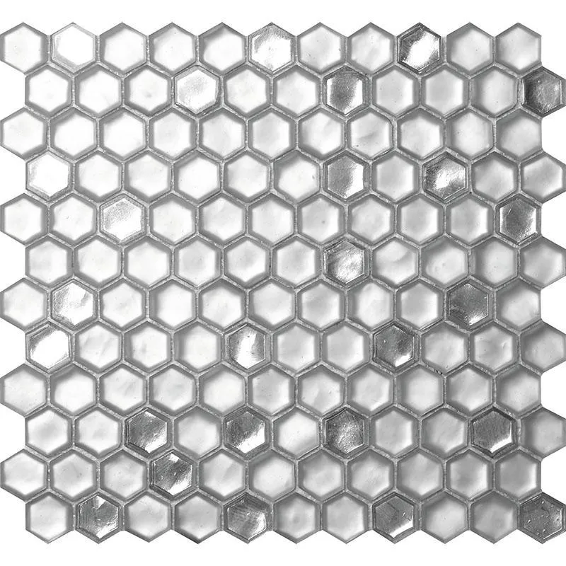 Matte Silver Hexagon Glass Mosaic Tile