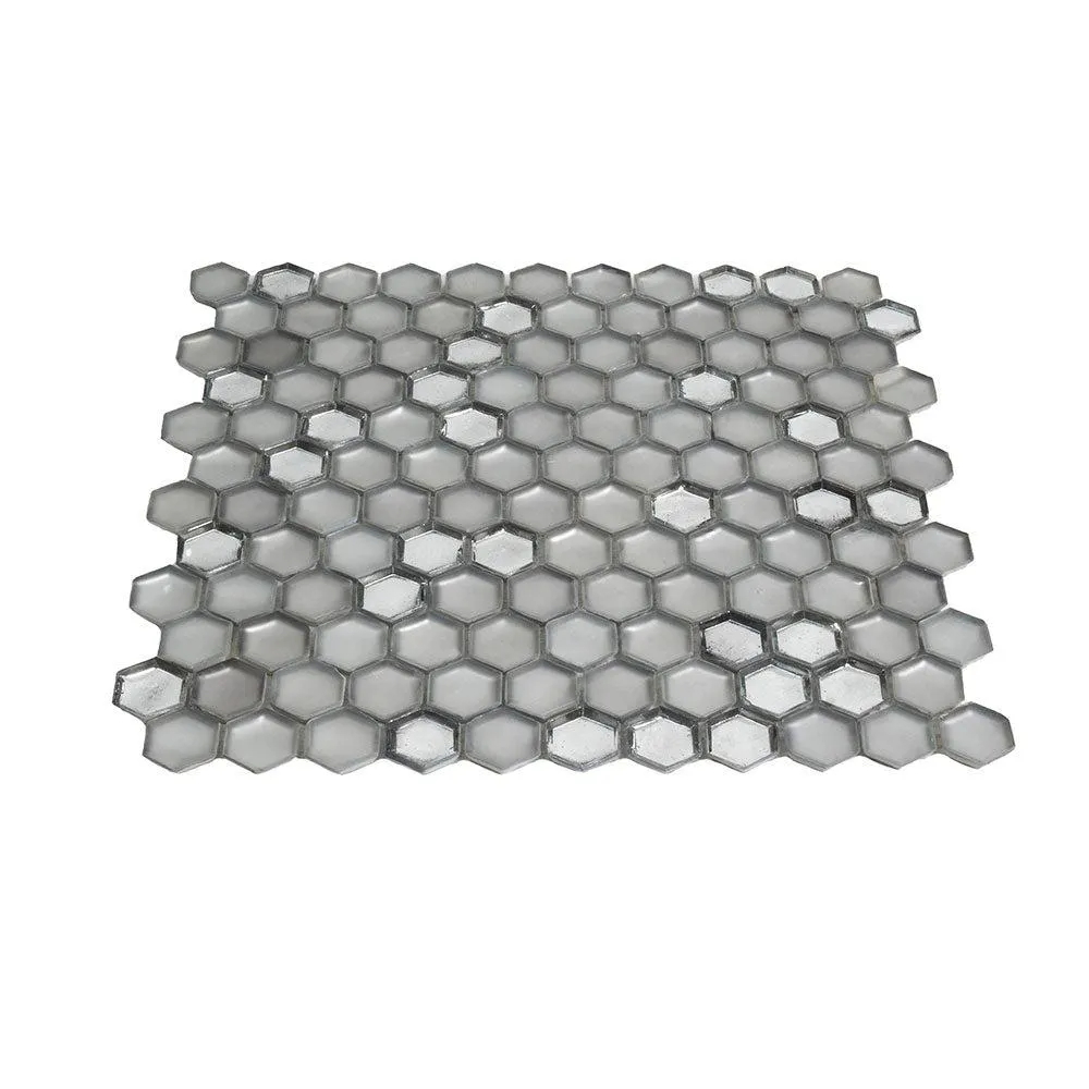 Matte Silver Hexagon Glass Mosaic Tile