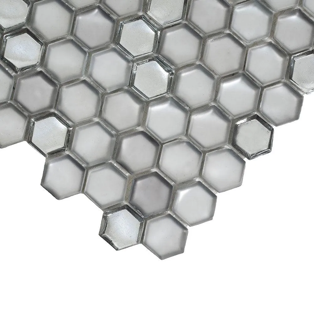 Matte Silver Hexagon Glass Mosaic Tile