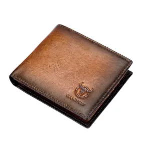 Men Genuine Leather Vintager RFID Blocking Anti-theft Wallet