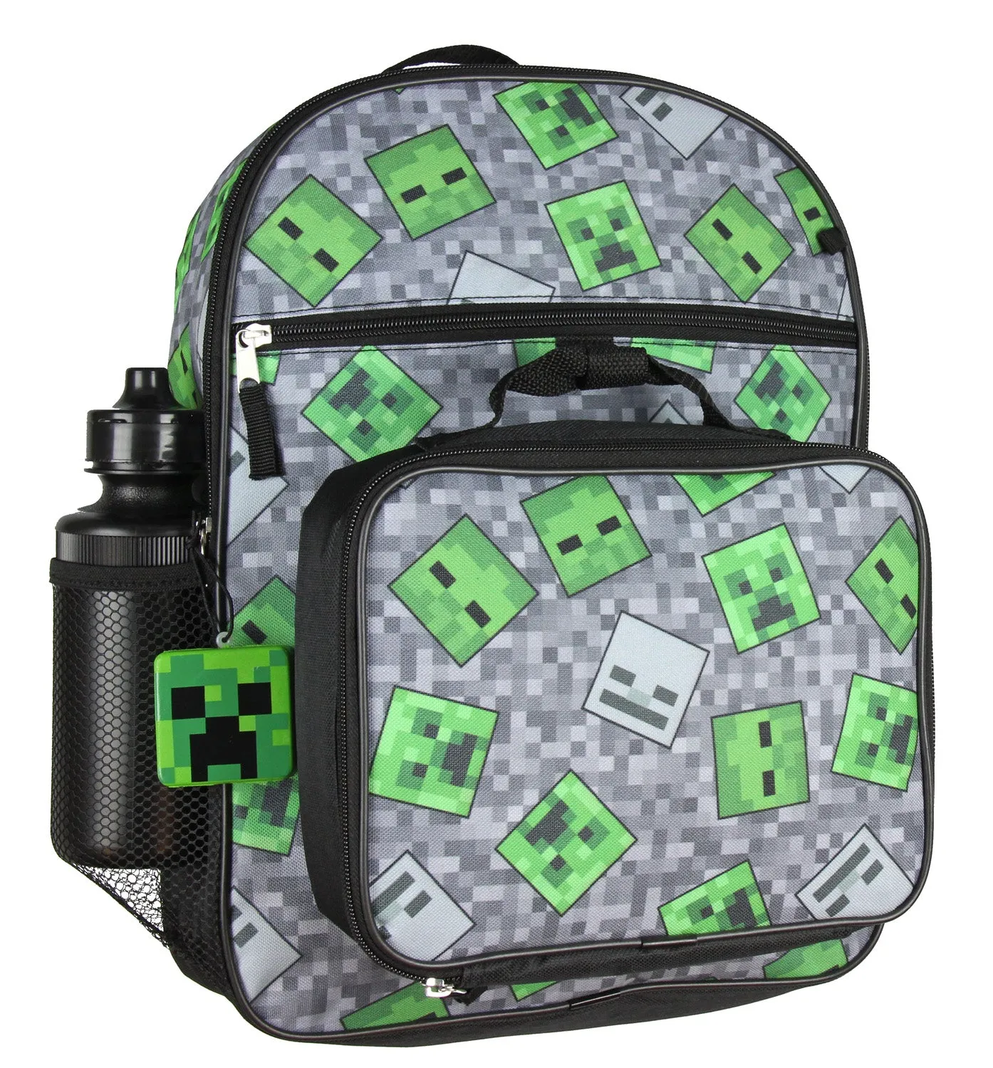 Minecraft Creeper Ghoul 16" School Backpack and Lunch Kit 5pc Set