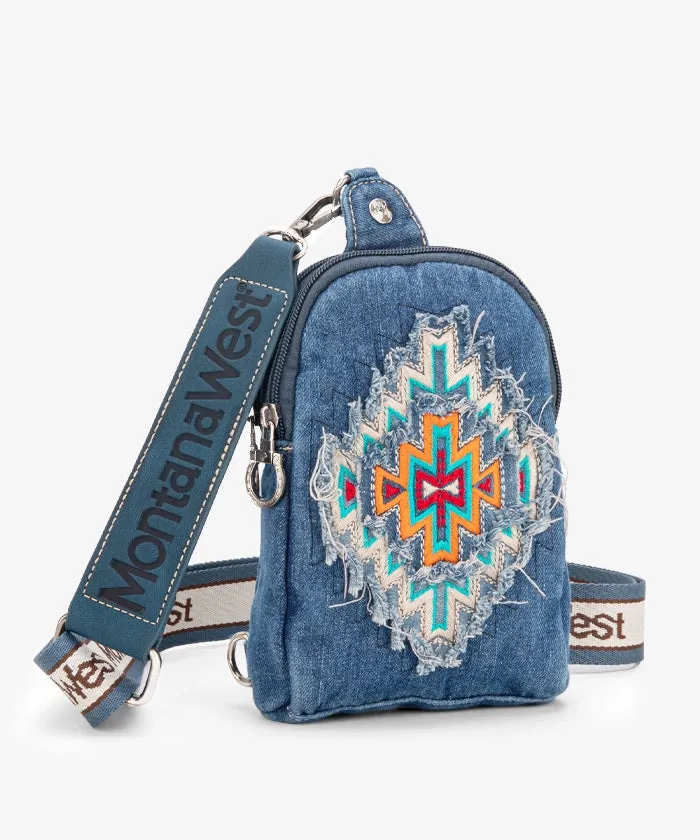 Montana West Aztec Denim Sling Bag