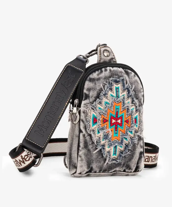 Montana West Aztec Denim Sling Bag