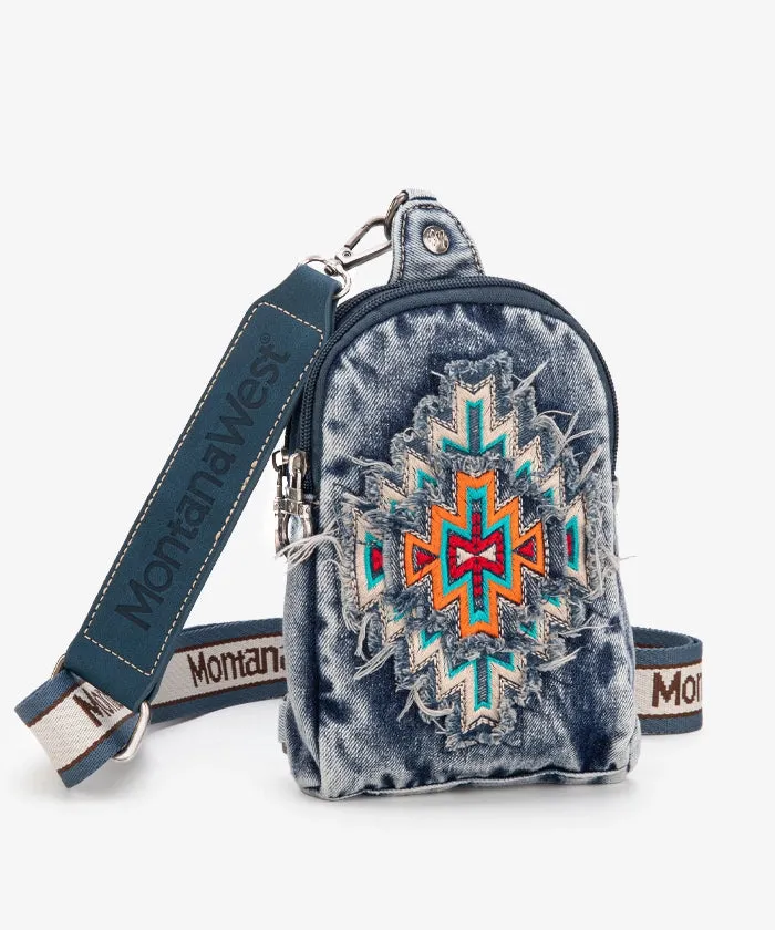 Montana West Aztec Denim Sling Bag