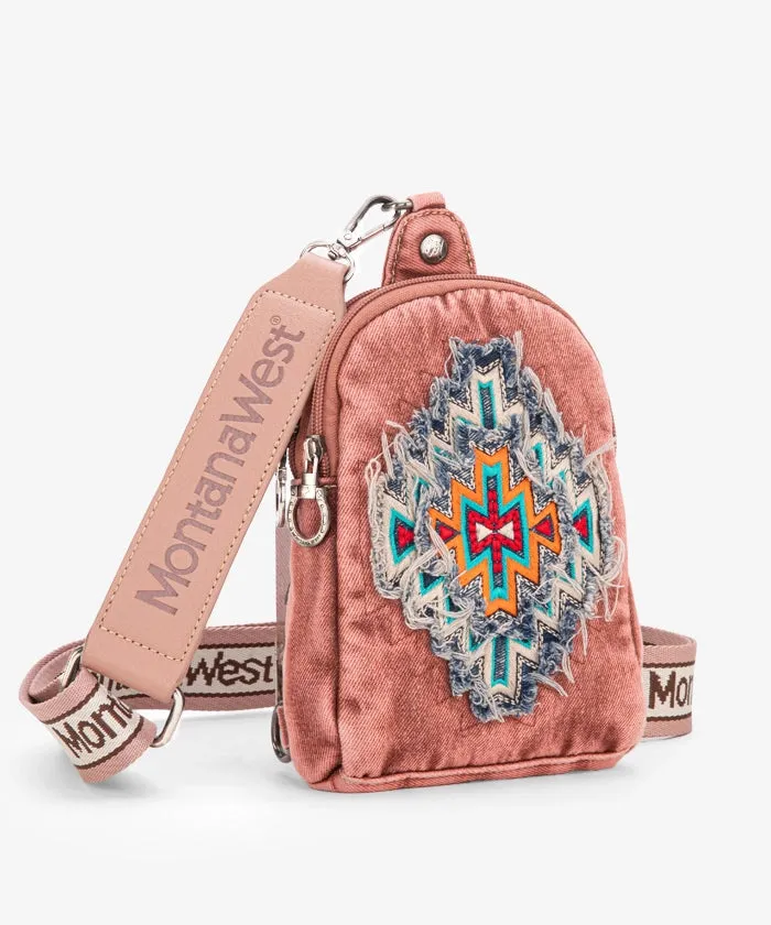 Montana West Aztec Denim Sling Bag