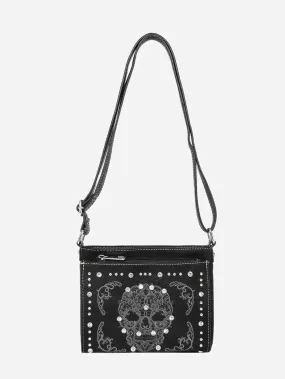 Montana West Embroidered Sugar Skull Organizer Crossbody