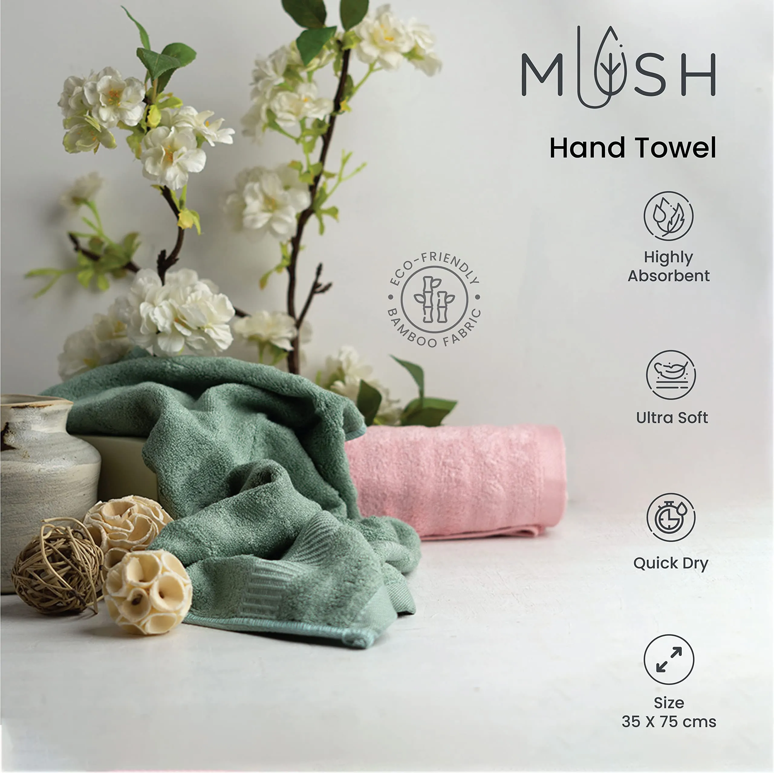 Mush Bamboo Hand Towels Set of 2 | 100% Bamboo Gym Towel for Men/Women Workout | Ultra Soft, Absorbent & Quick Dry Towel for Gym, Travel, Sports and Yoga | 75 X 35 cms | 600 GSM (Space Grey)