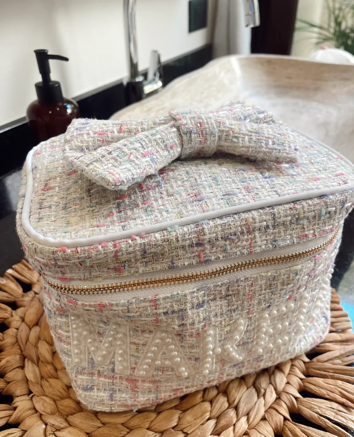 NEW!! Tweed MAKEUP Bag in White