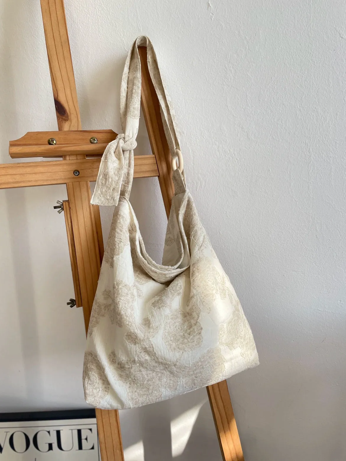 Niche Beige Cotton Linen Crossbody Bag