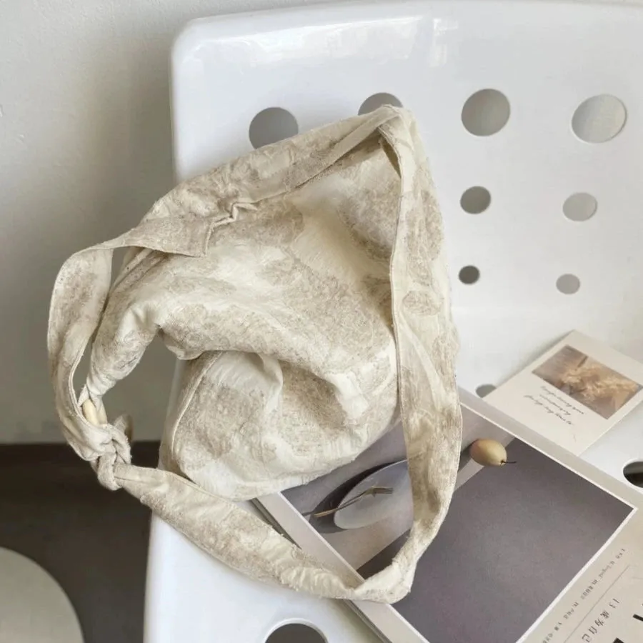 Niche Beige Cotton Linen Crossbody Bag