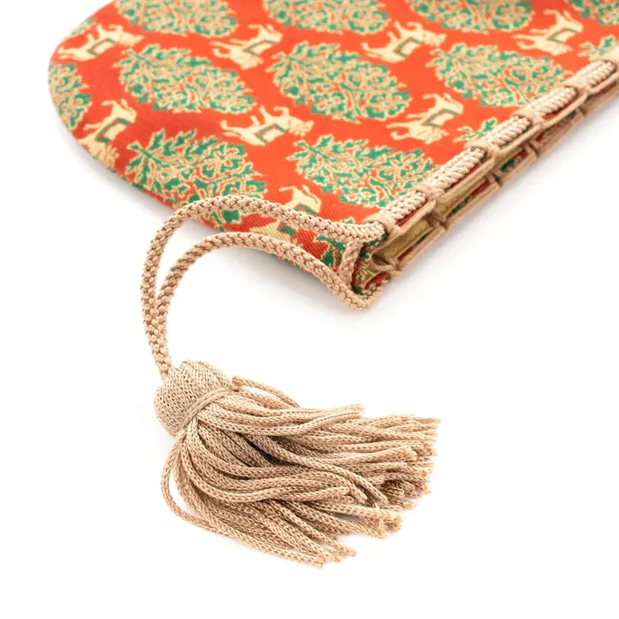 Nishijin-ori Small Drawstring Bag - Bull / Red -,  Made in Kyoto, Japan,  Japanese traditional craft purse