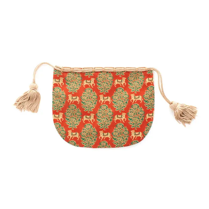 Nishijin-ori Small Drawstring Bag - Bull / Red -,  Made in Kyoto, Japan,  Japanese traditional craft purse