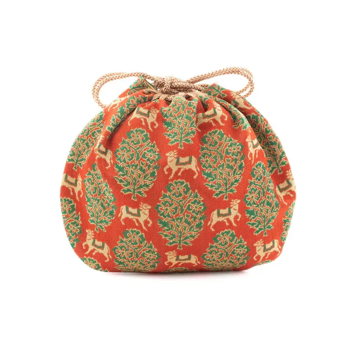 Nishijin-ori Small Drawstring Bag - Bull / Red -,  Made in Kyoto, Japan,  Japanese traditional craft purse