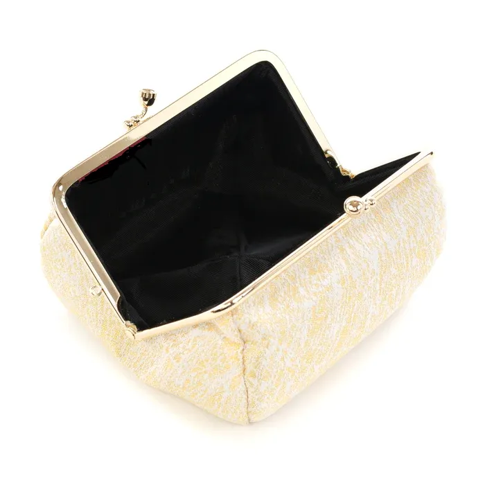 Nishijin-ori Small Pouch - Crumpled Pattern / Gold and White -, Made in Kyoto, Japan, Cosmetic Pouch, Makeup Pouch, Japanese Gamaguchi Pouch, Travel Toiletry Pouch, Stationery Pouch, Bag organizer, Bag in Bag