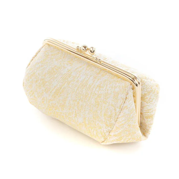 Nishijin-ori Small Pouch - Crumpled Pattern / Gold and White -, Made in Kyoto, Japan, Cosmetic Pouch, Makeup Pouch, Japanese Gamaguchi Pouch, Travel Toiletry Pouch, Stationery Pouch, Bag organizer, Bag in Bag