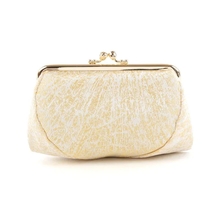 Nishijin-ori Small Pouch - Crumpled Pattern / Gold and White -, Made in Kyoto, Japan, Cosmetic Pouch, Makeup Pouch, Japanese Gamaguchi Pouch, Travel Toiletry Pouch, Stationery Pouch, Bag organizer, Bag in Bag