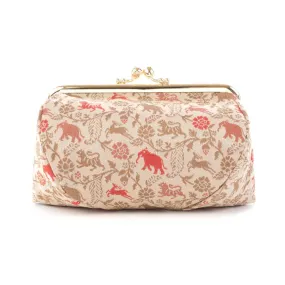 Nishijin-ori Small Pouch - Tiger / Cream -, Made in Kyoto, Japan, Cosmetic Pouch, Makeup Pouch, Japanese Gamaguchi Pouch, Travel Toiletry Pouch, Stationery Pouch, Bag organizer, Bag in Bag