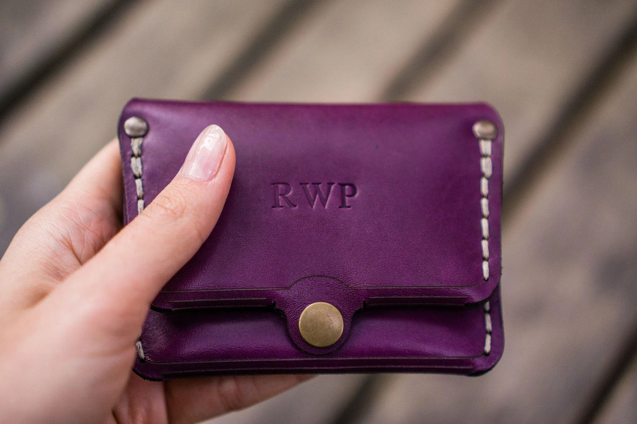 No.38 Personalized Minimalist Hanmade Leather Wallet - Purple