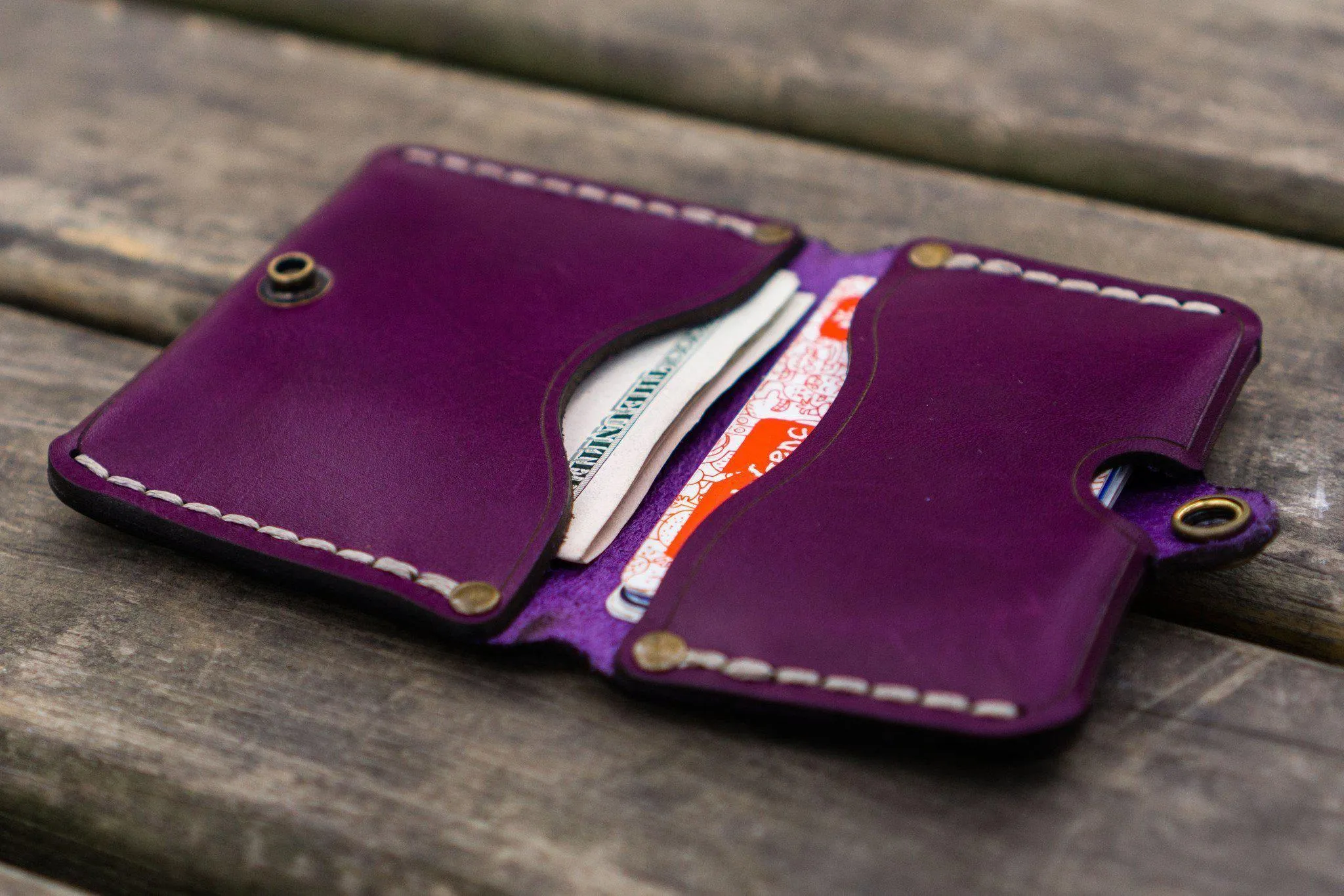 No.38 Personalized Minimalist Hanmade Leather Wallet - Purple