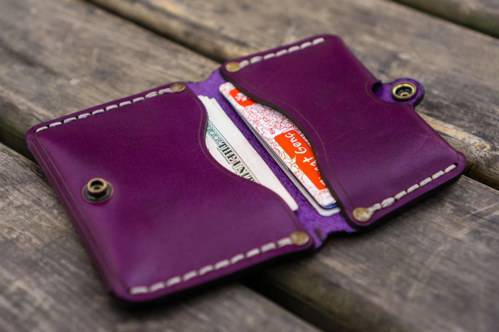 No.38 Personalized Minimalist Hanmade Leather Wallet - Purple