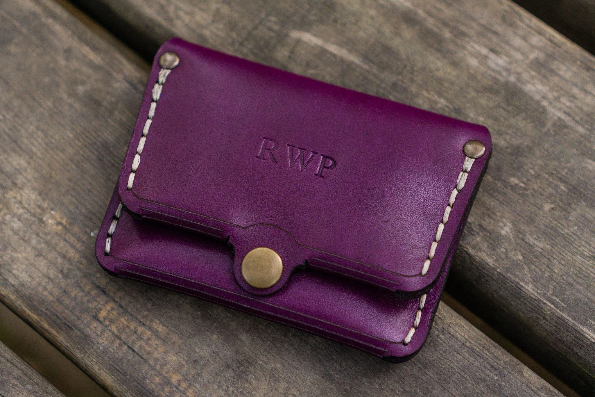 No.38 Personalized Minimalist Hanmade Leather Wallet - Purple