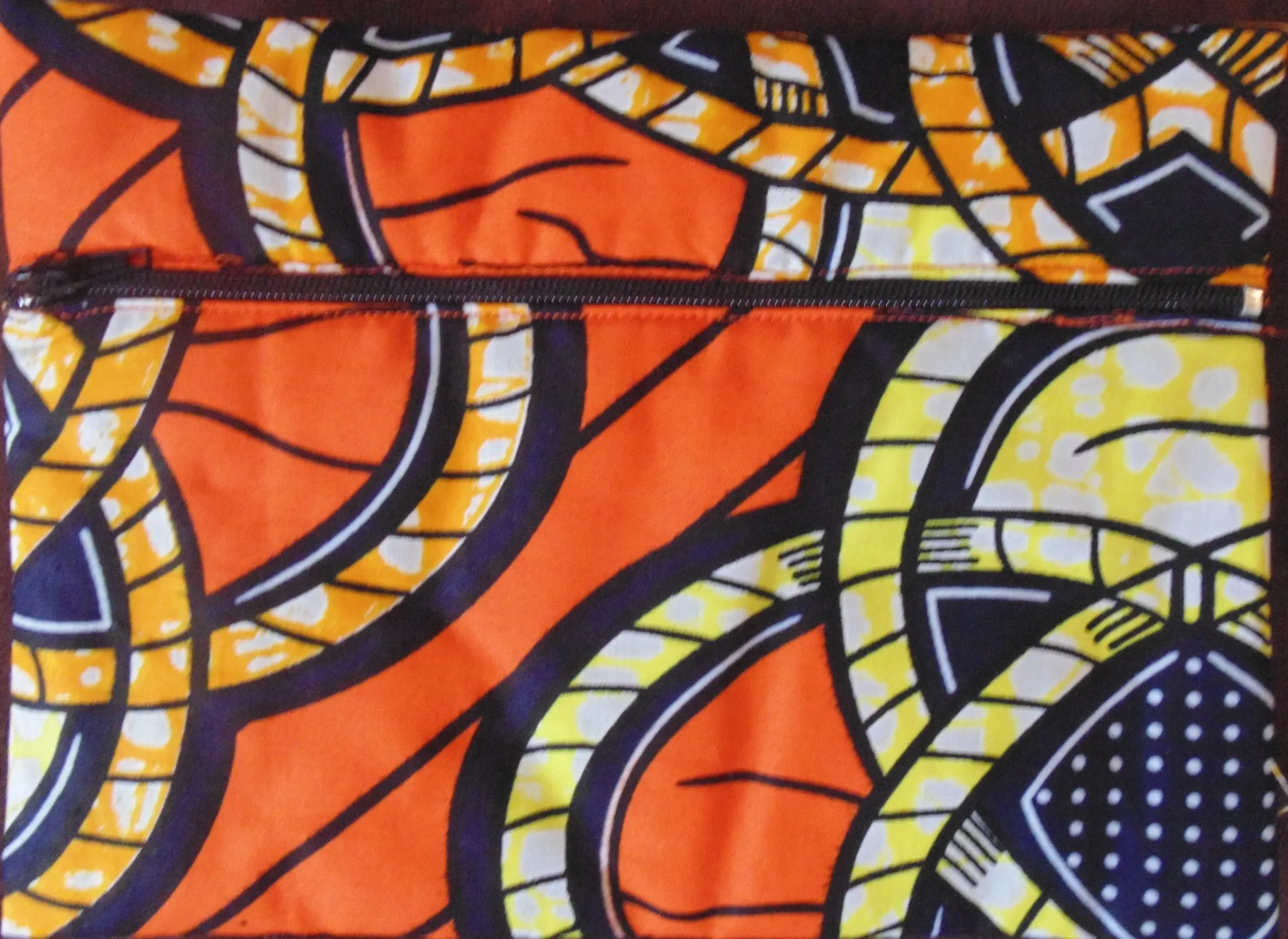 Orange padded African Print Makeup bag/Pencil case