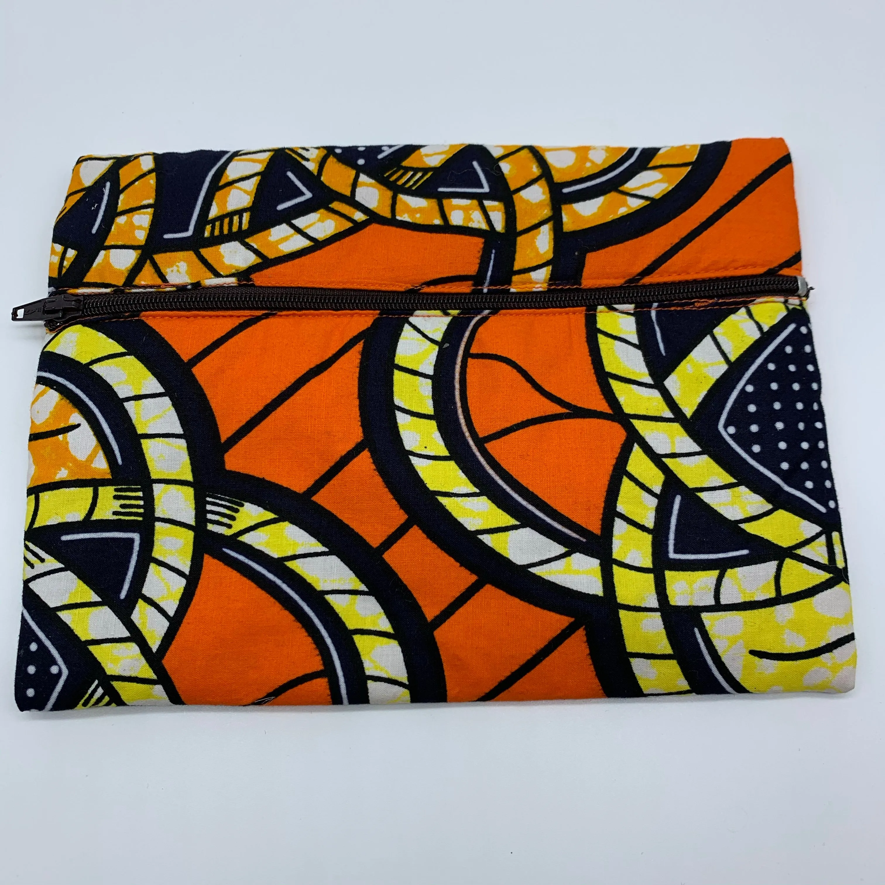 Orange padded African Print Makeup bag/Pencil case