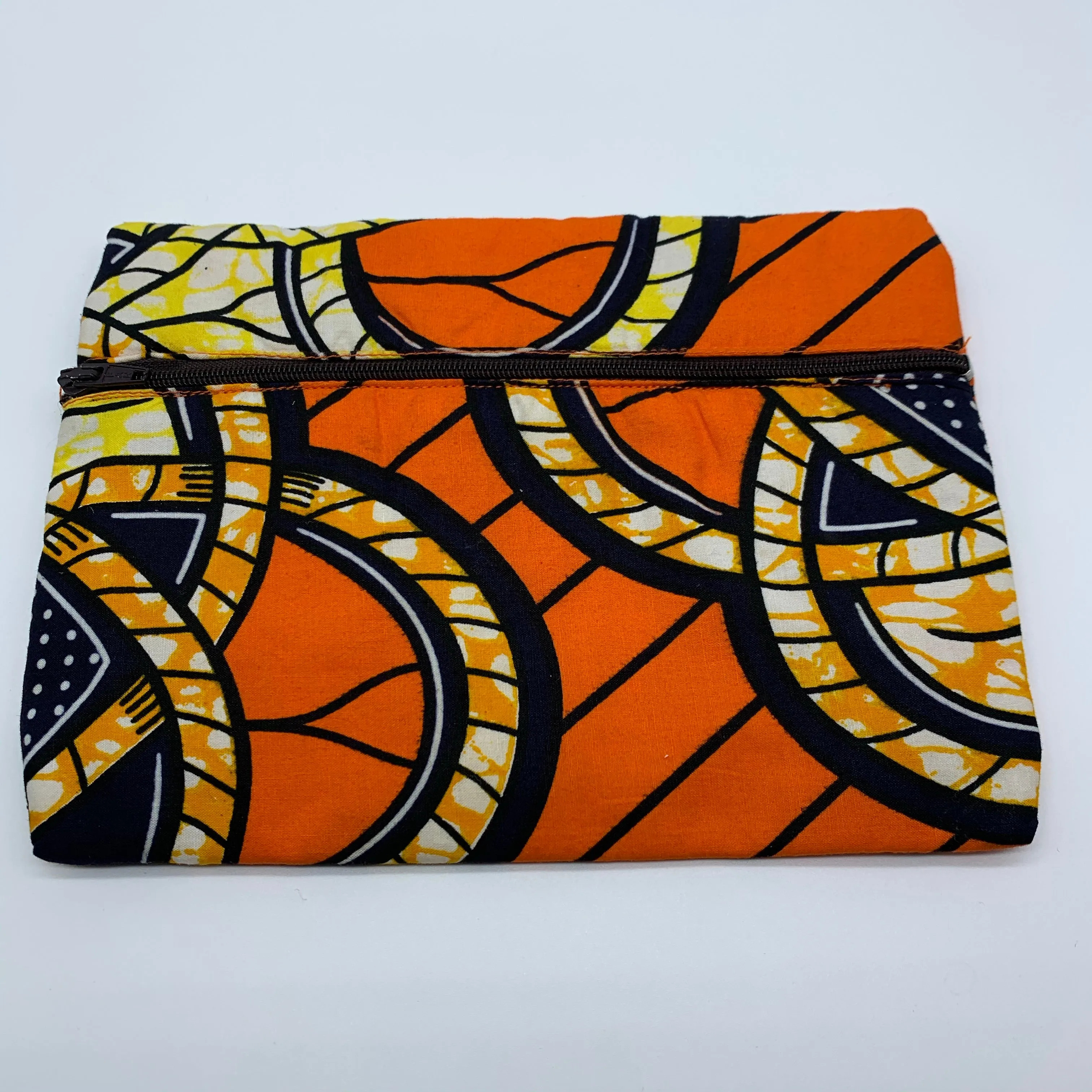 Orange padded African Print Makeup bag/Pencil case