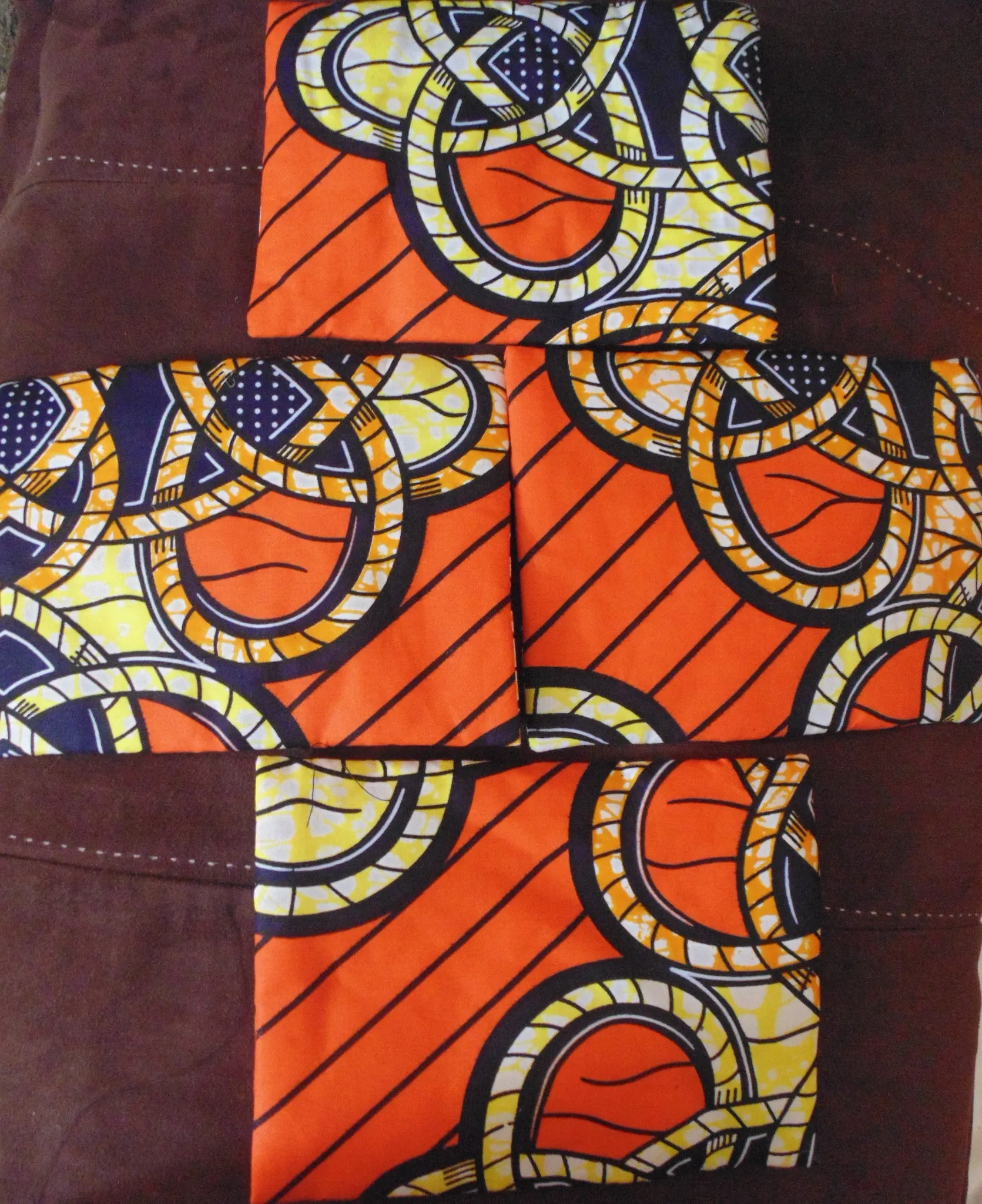 Orange padded African Print Makeup bag/Pencil case