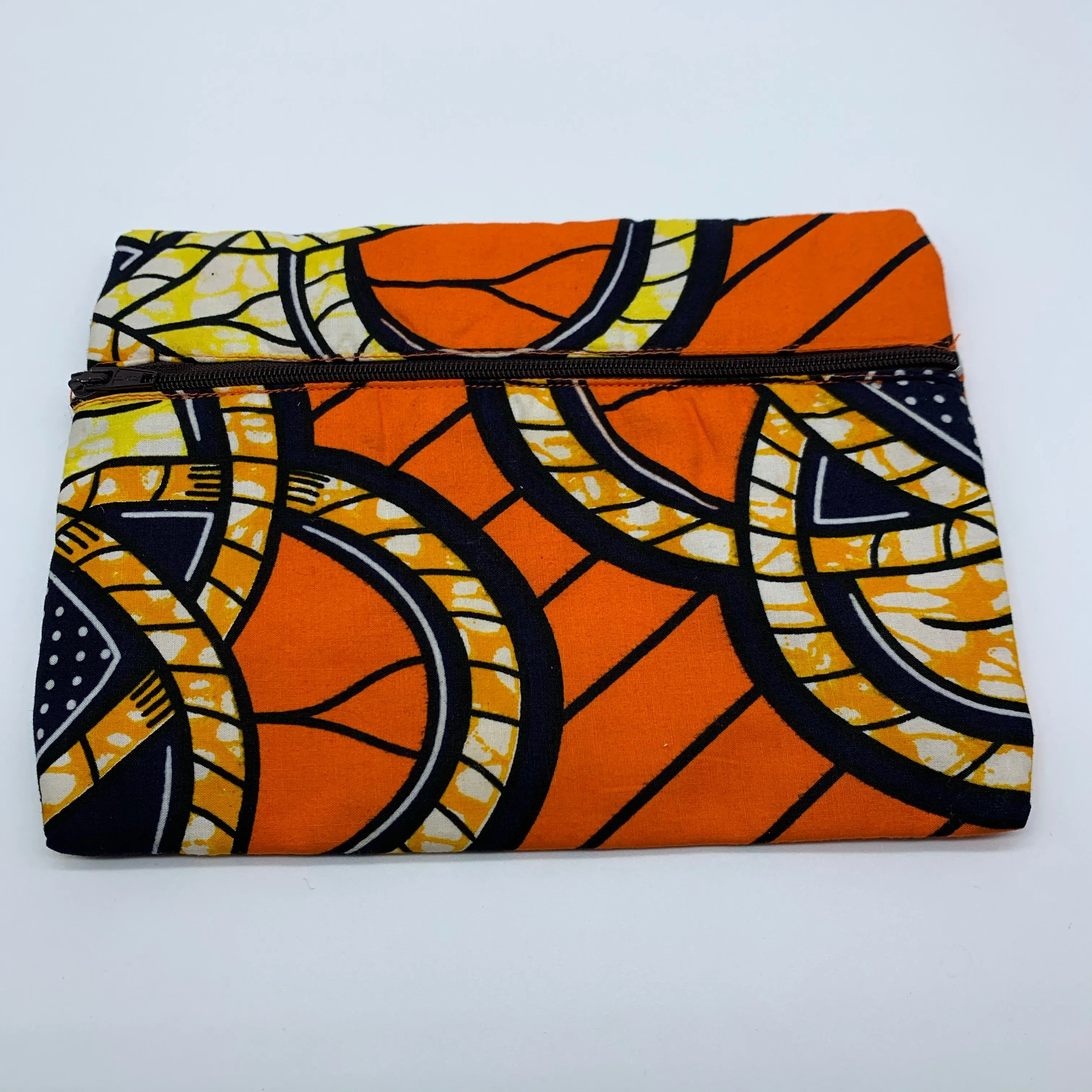 Orange padded African Print Makeup bag/Pencil case