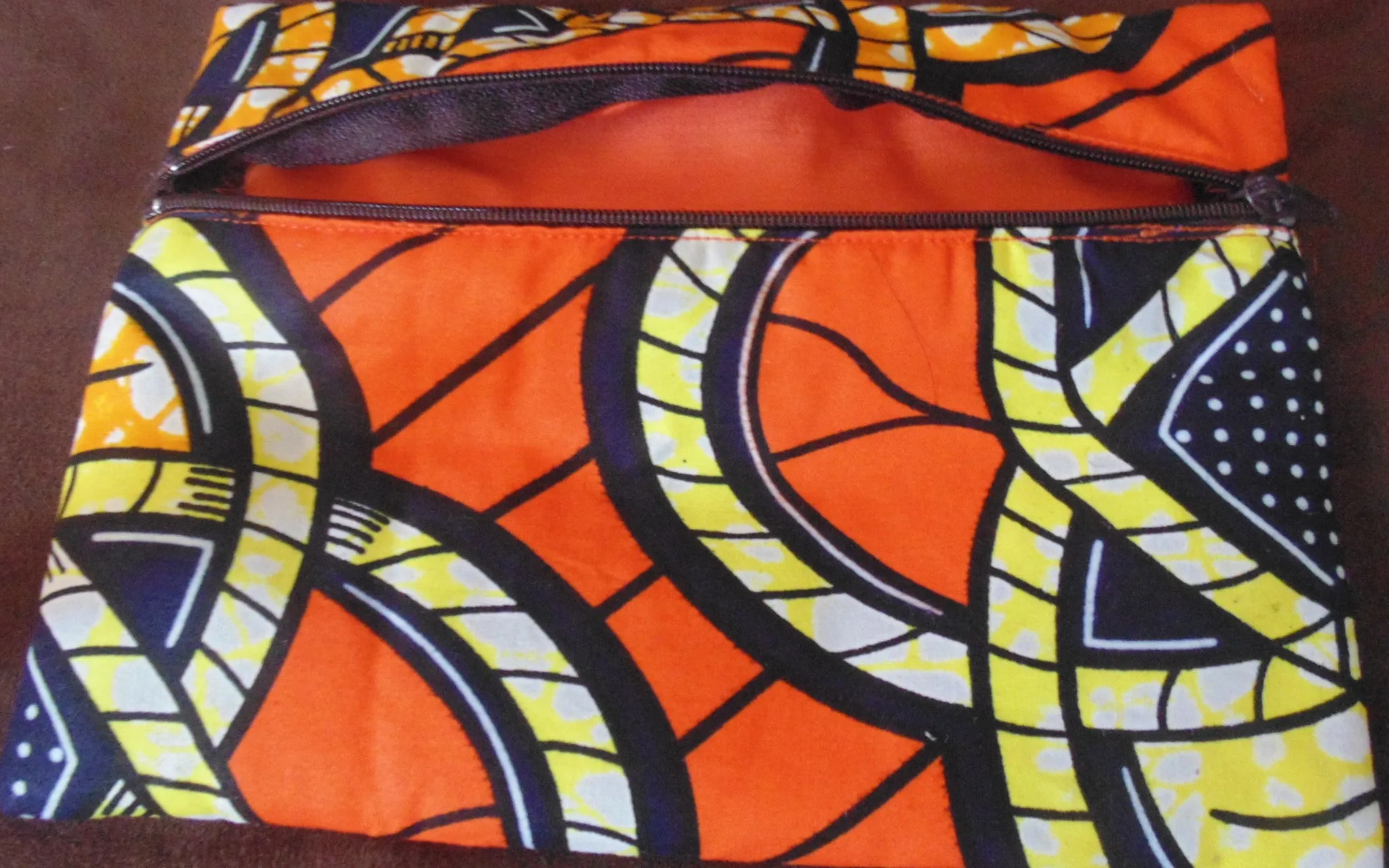 Orange padded African Print Makeup bag/Pencil case