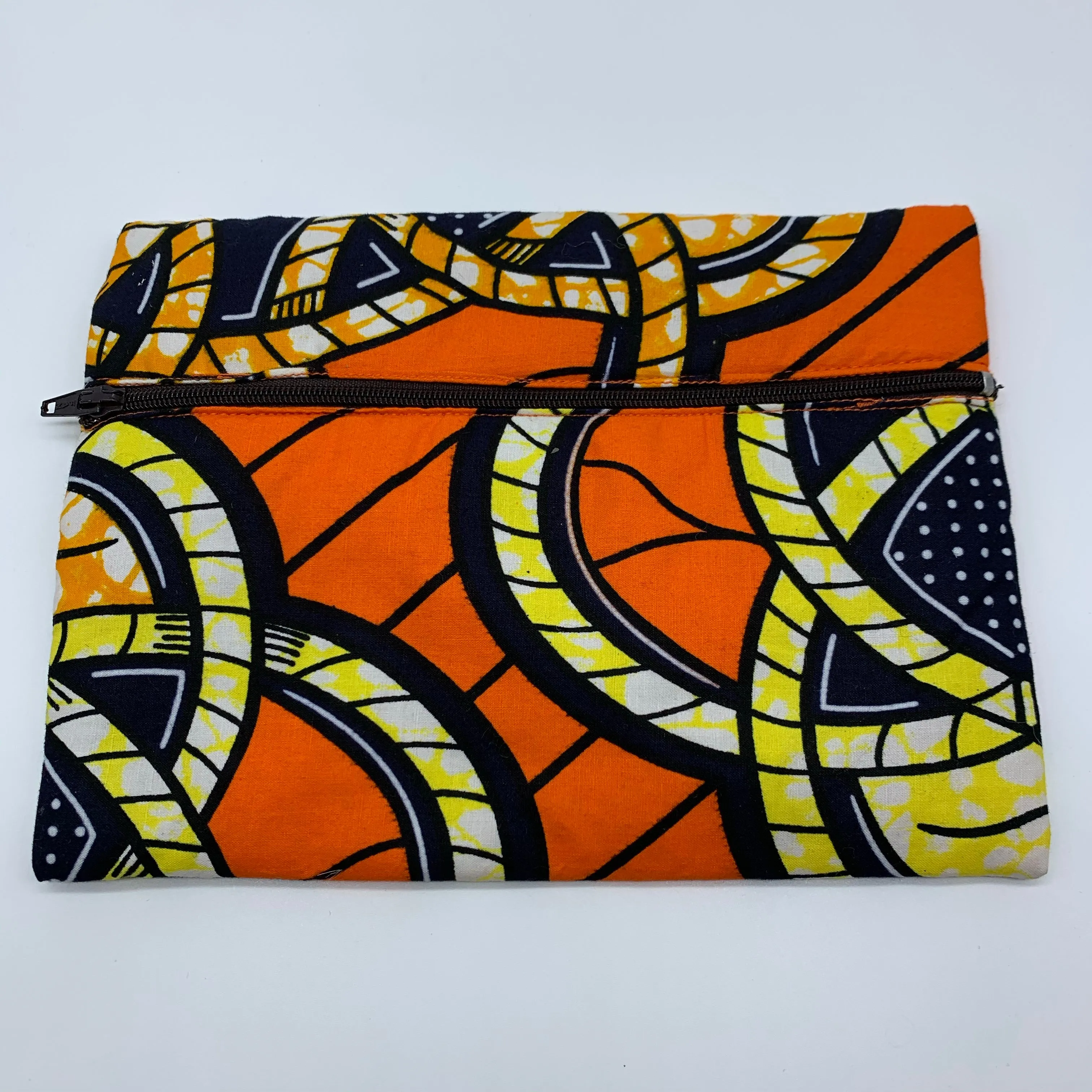 Orange padded African Print Makeup bag/Pencil case