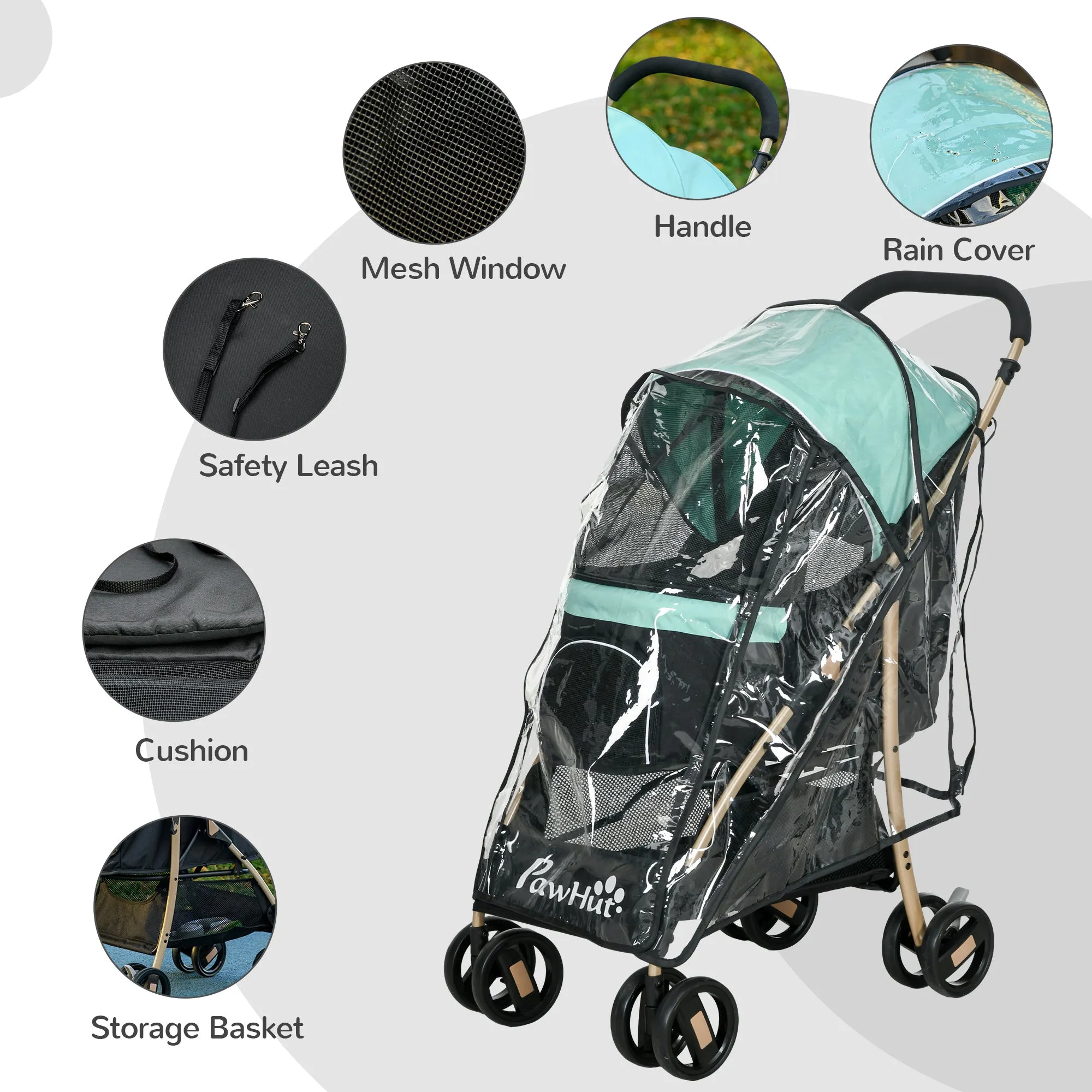 Oxfoad Pet Stroller for Small Minature Dogs with Rain Cover Green