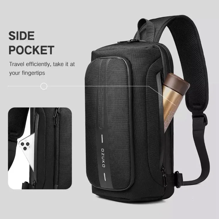 Ozuko 9315 Outdoor Waterproof Men Business Chest Bag Anti-theft Shoulder Messenger Bag with External USB Charging Port(Dark Gray)