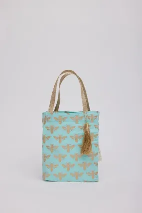 Paper Mirchi Reusable Fabric Gift Bag Medium Mint Bees