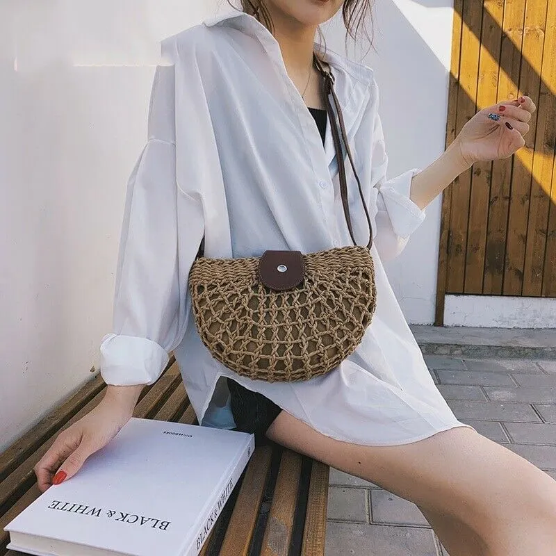 Paziye Handmade Woven Straw Crossbody Bag